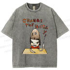 Unisex Yoshitomo Nara Change The History Printed Washed Tee