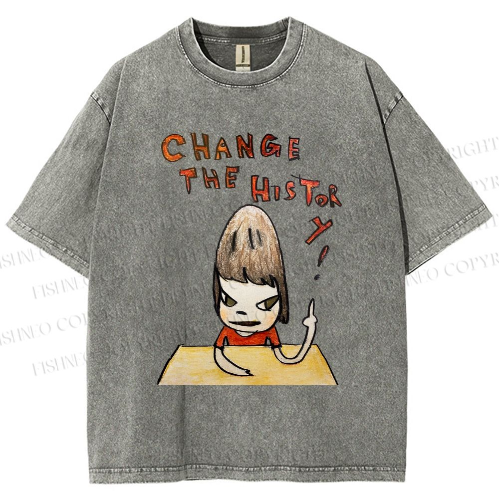 Unisex Yoshitomo Nara Change The History Printed Washed Tee