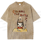Unisex Yoshitomo Nara Change The History Printed Washed Tee