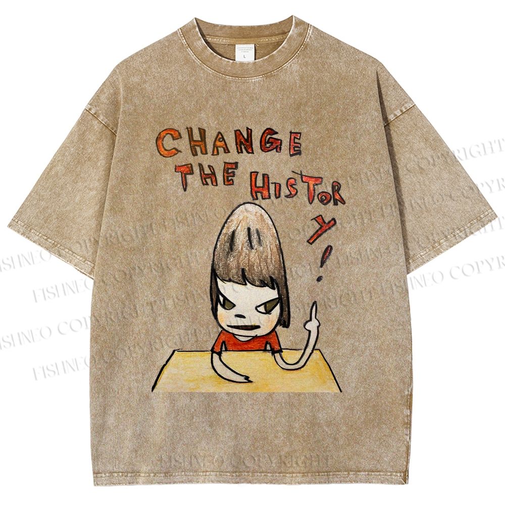 Unisex Yoshitomo Nara Change The History Printed Washed Tee