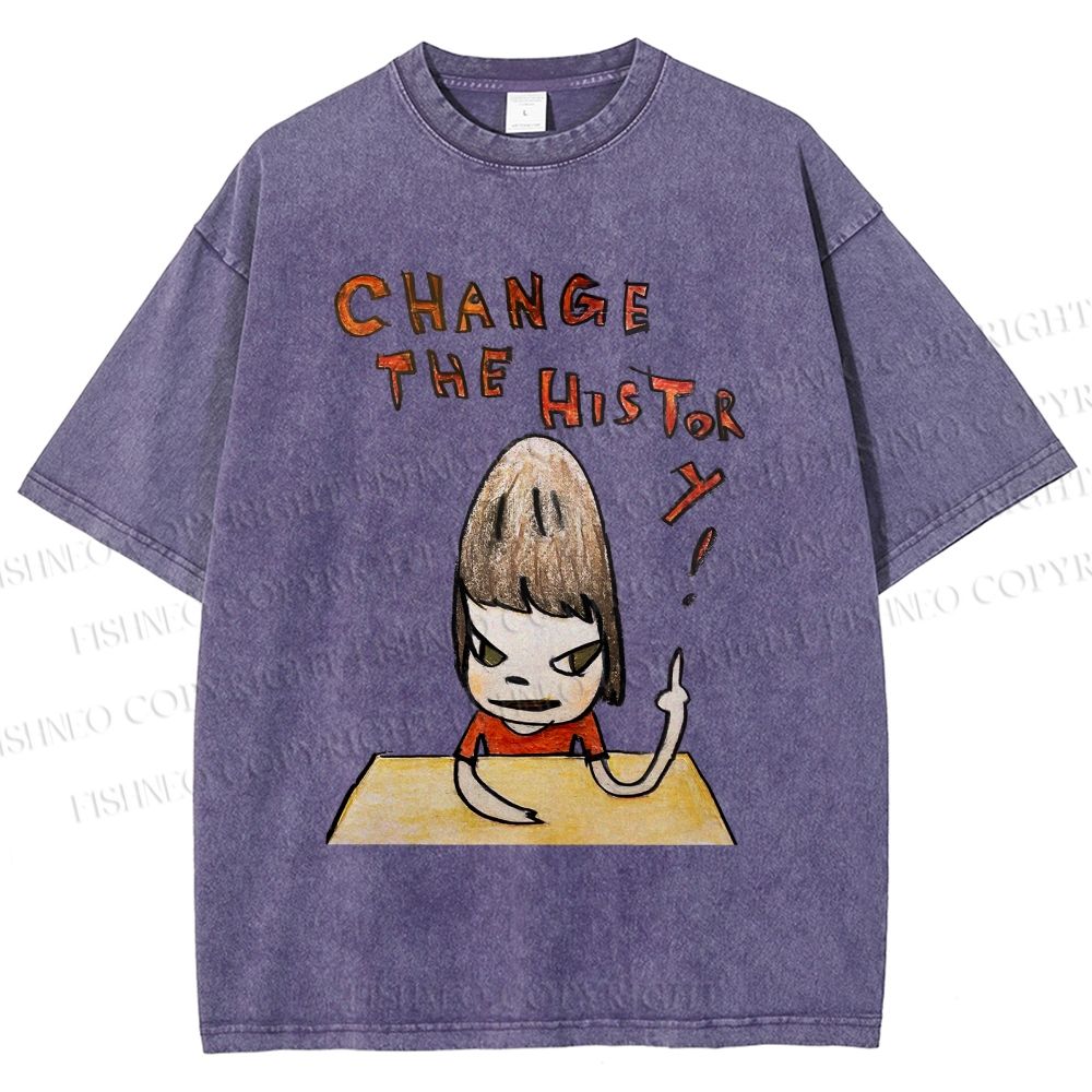 Unisex Yoshitomo Nara Change The History Printed Washed Tee