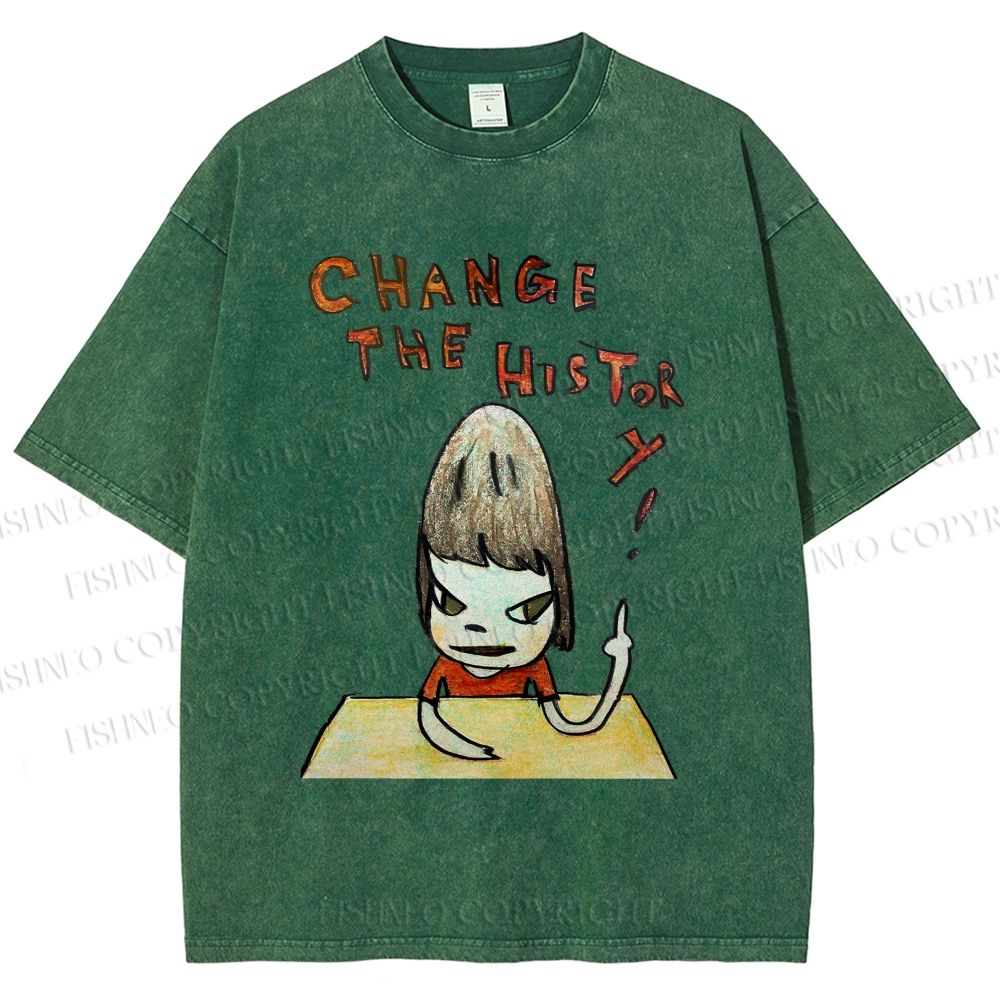 Unisex Yoshitomo Nara Change The History Printed Washed Tee