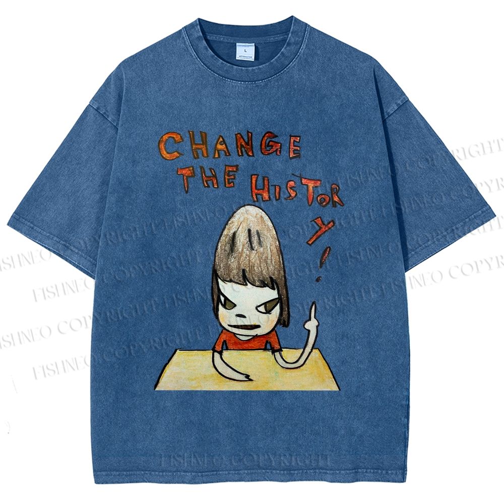 Unisex Yoshitomo Nara Change The History Printed Washed Tee