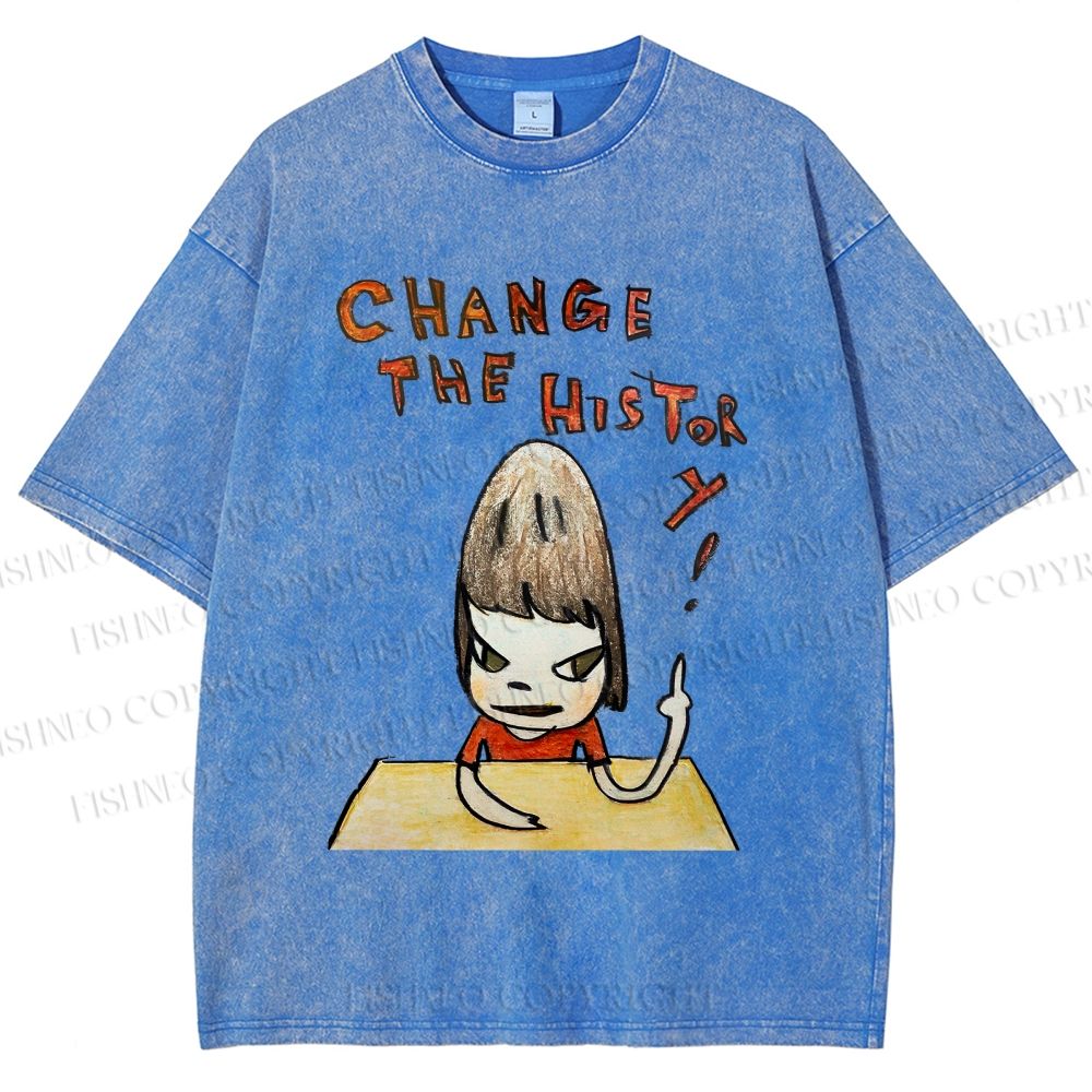 Unisex Yoshitomo Nara Change The History Printed Washed Tee