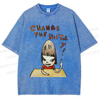 Unisex Yoshitomo Nara Change The History Printed Washed Tee