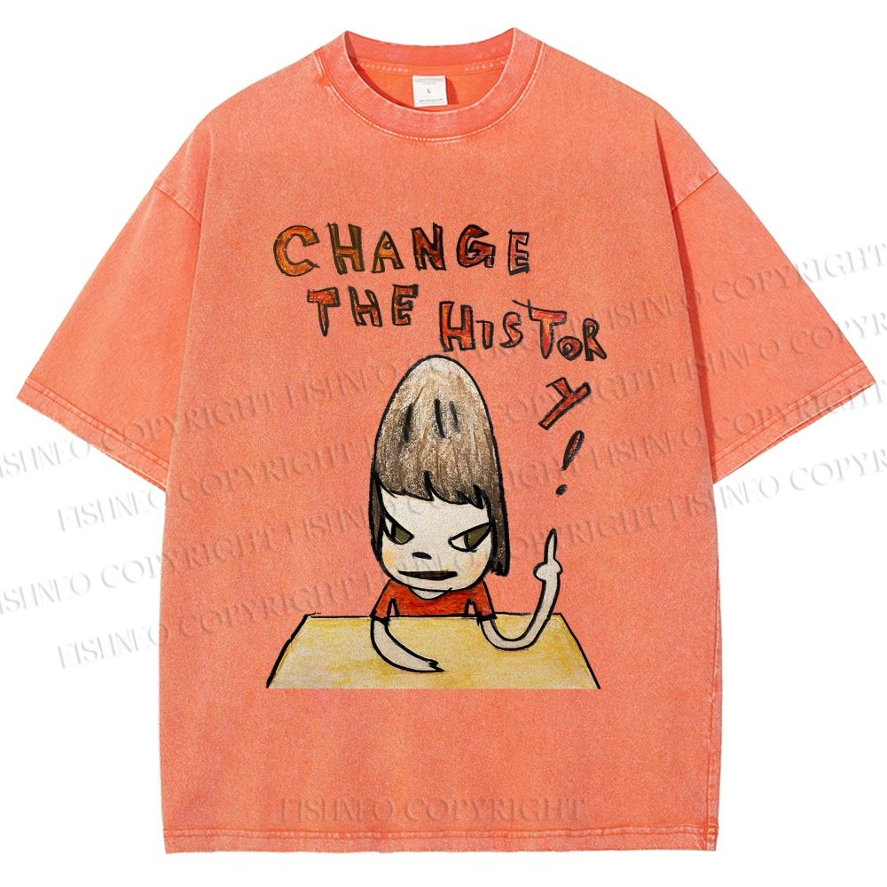 Unisex Yoshitomo Nara Change The History Printed Washed Tee