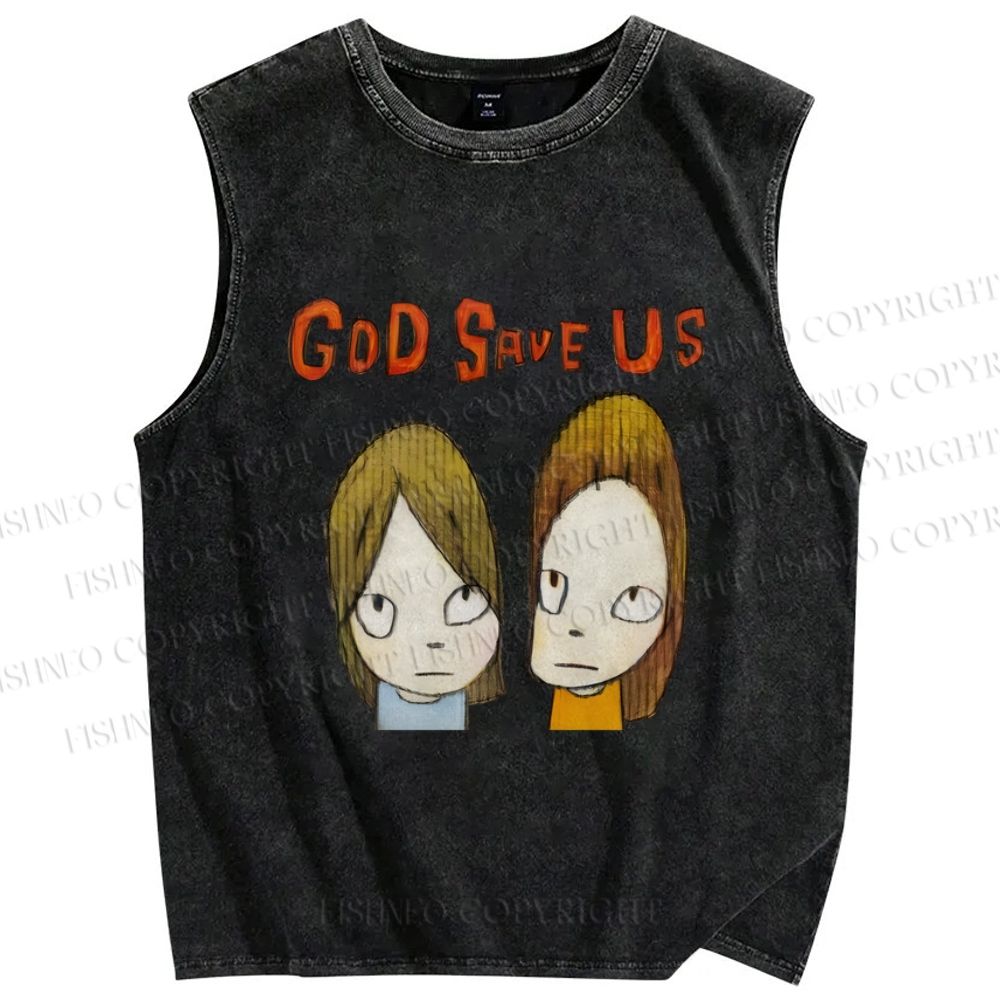 Unisex Yoshitomo Nara God Save Us Printed Washed Tank Top