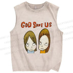 Unisex Yoshitomo Nara God Save Us Printed Washed Tank Top