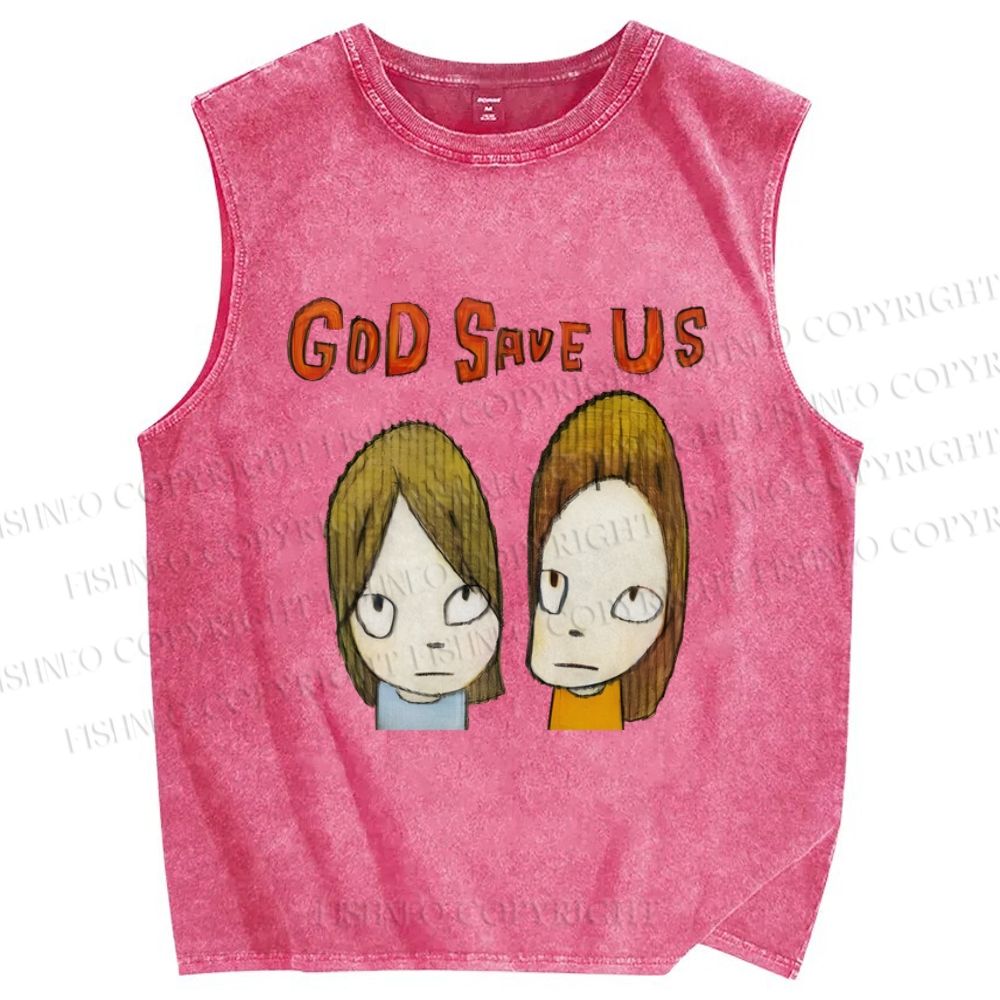 Unisex Yoshitomo Nara God Save Us Printed Washed Tank Top