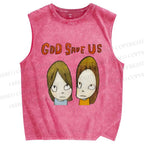Unisex Yoshitomo Nara God Save Us Printed Washed Tank Top