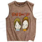 Unisex Yoshitomo Nara God Save Us Printed Washed Tank Top