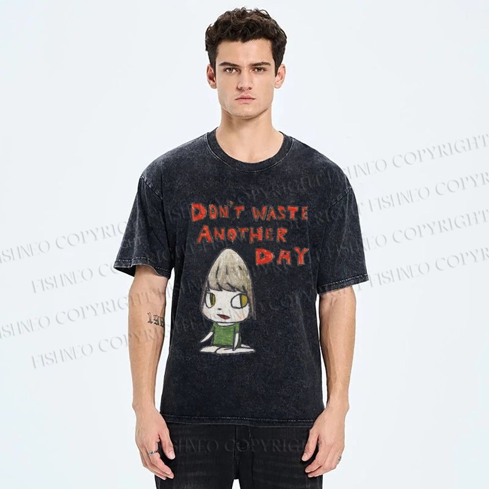 Unisex Yoshitomo Nara Don't Waste Another Day Printed Washed Tee
