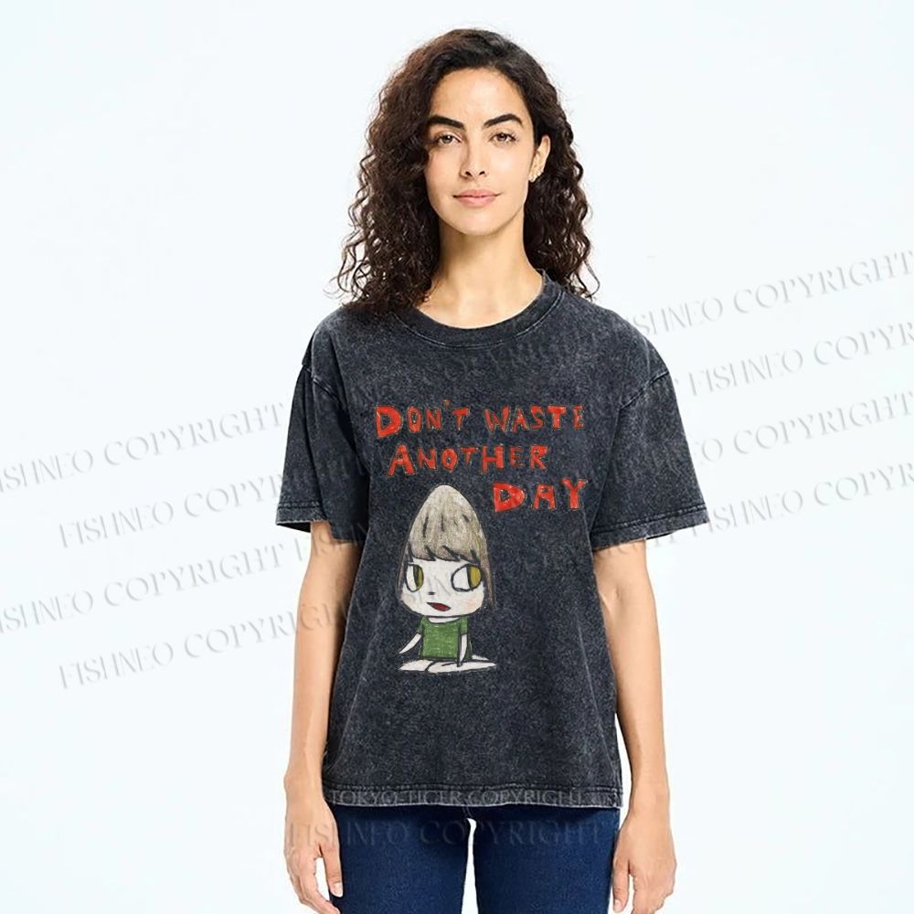 Unisex Yoshitomo Nara Don't Waste Another Day Printed Washed Tee