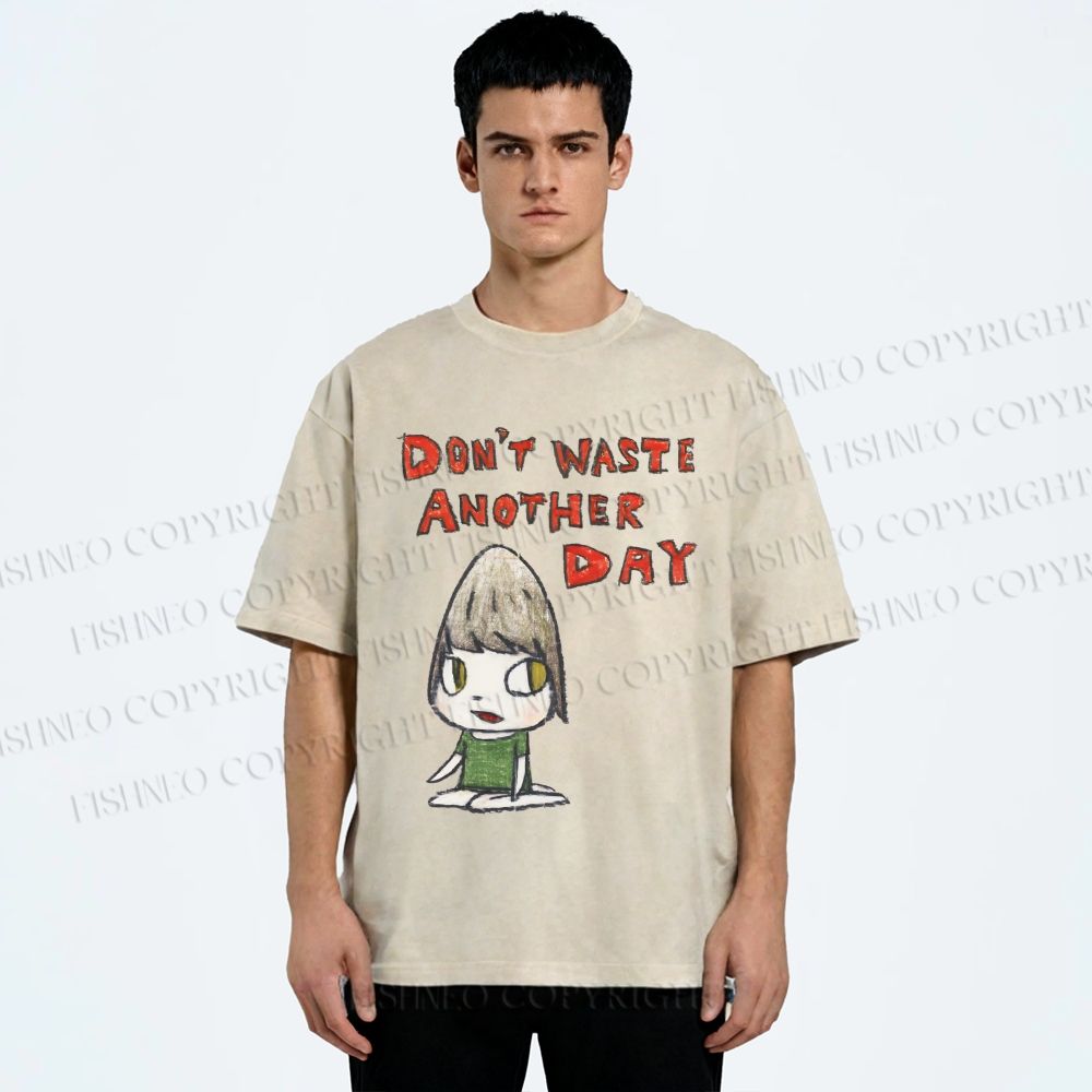 Unisex Yoshitomo Nara Don't Waste Another Day Printed Washed Tee