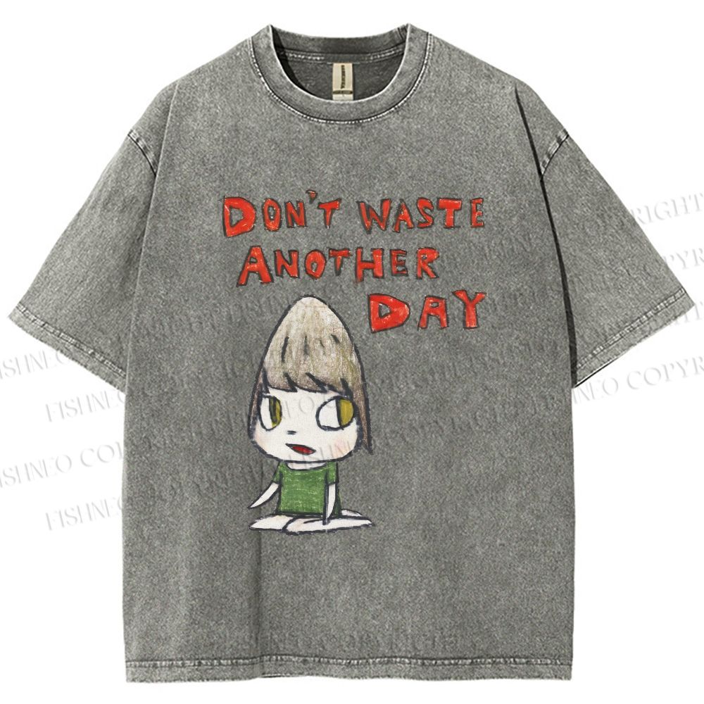 Unisex Yoshitomo Nara Don't Waste Another Day Printed Washed Tee