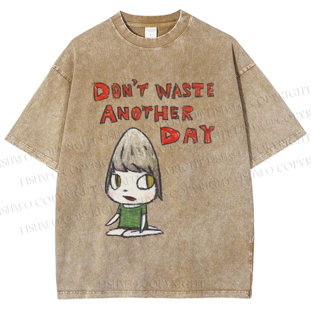 Unisex Yoshitomo Nara Don't Waste Another Day Printed Washed Tee