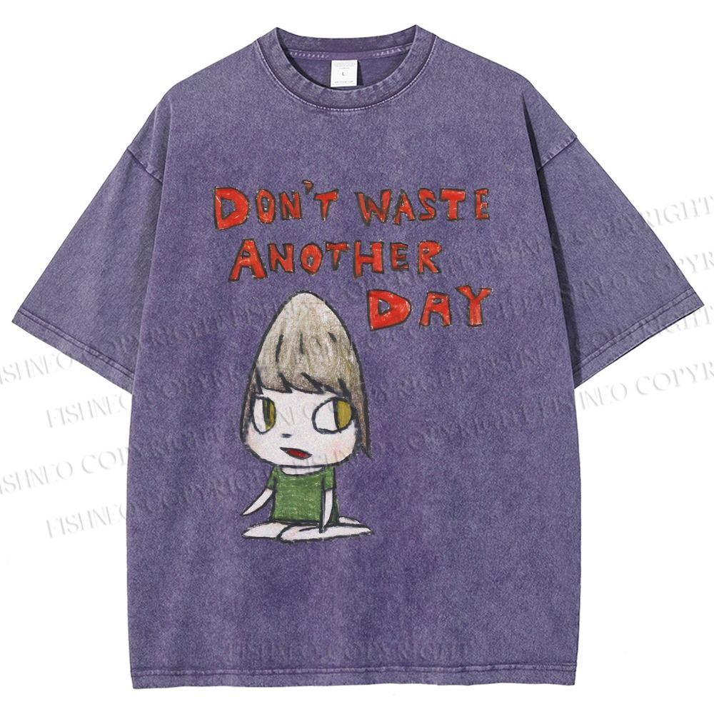 Unisex Yoshitomo Nara Don't Waste Another Day Printed Washed Tee