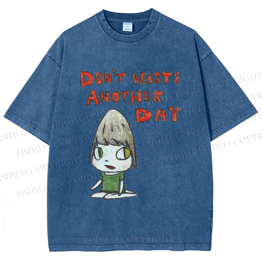 Unisex Yoshitomo Nara Don't Waste Another Day Printed Washed Tee