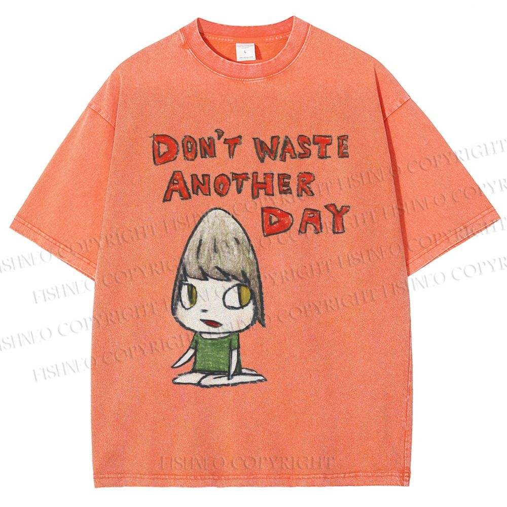 Unisex Yoshitomo Nara Don't Waste Another Day Printed Washed Tee