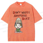 Unisex Yoshitomo Nara Don't Waste Another Day Printed Washed Tee