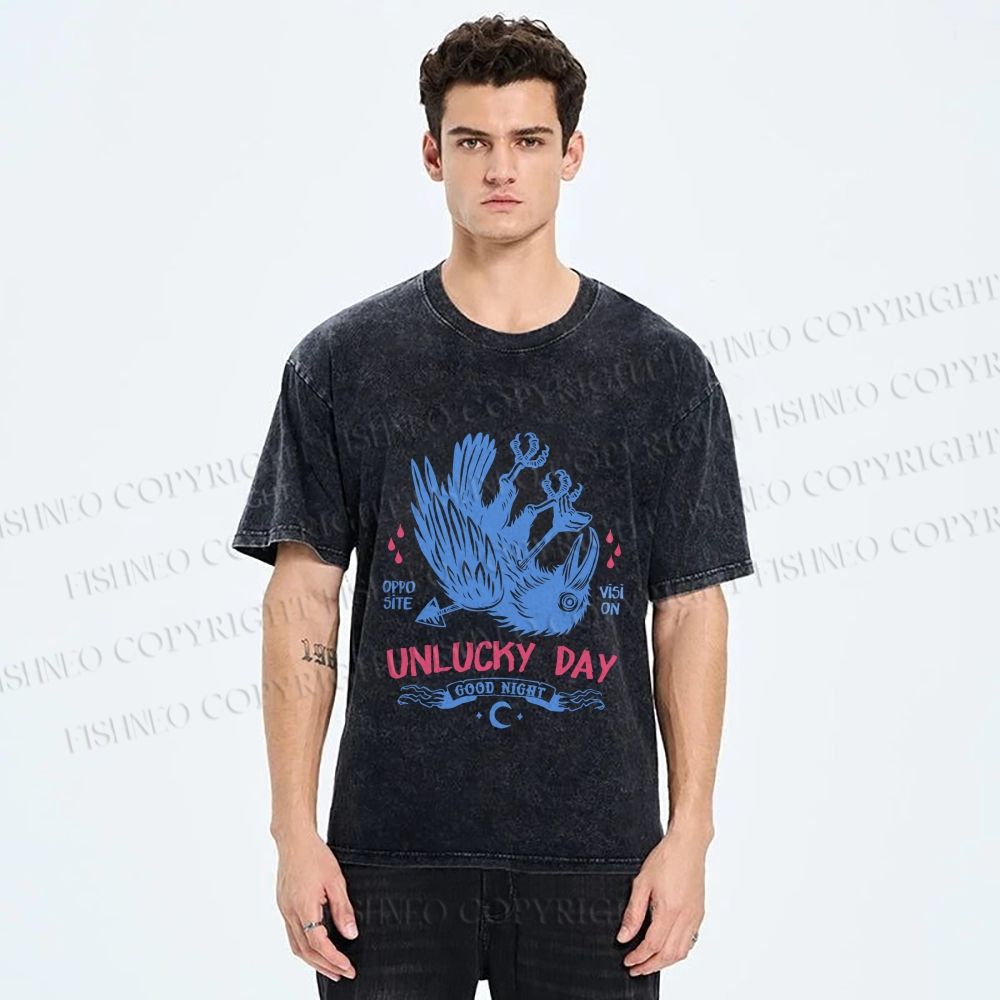 Unisex Unlucky Day For Bird Printed Washed Tee