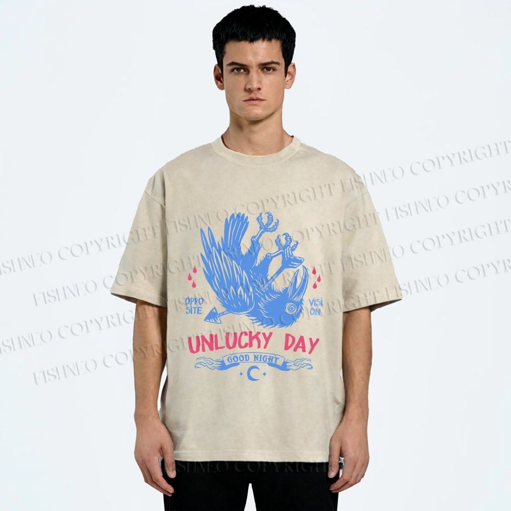 Unisex Unlucky Day For Bird Printed Washed Tee
