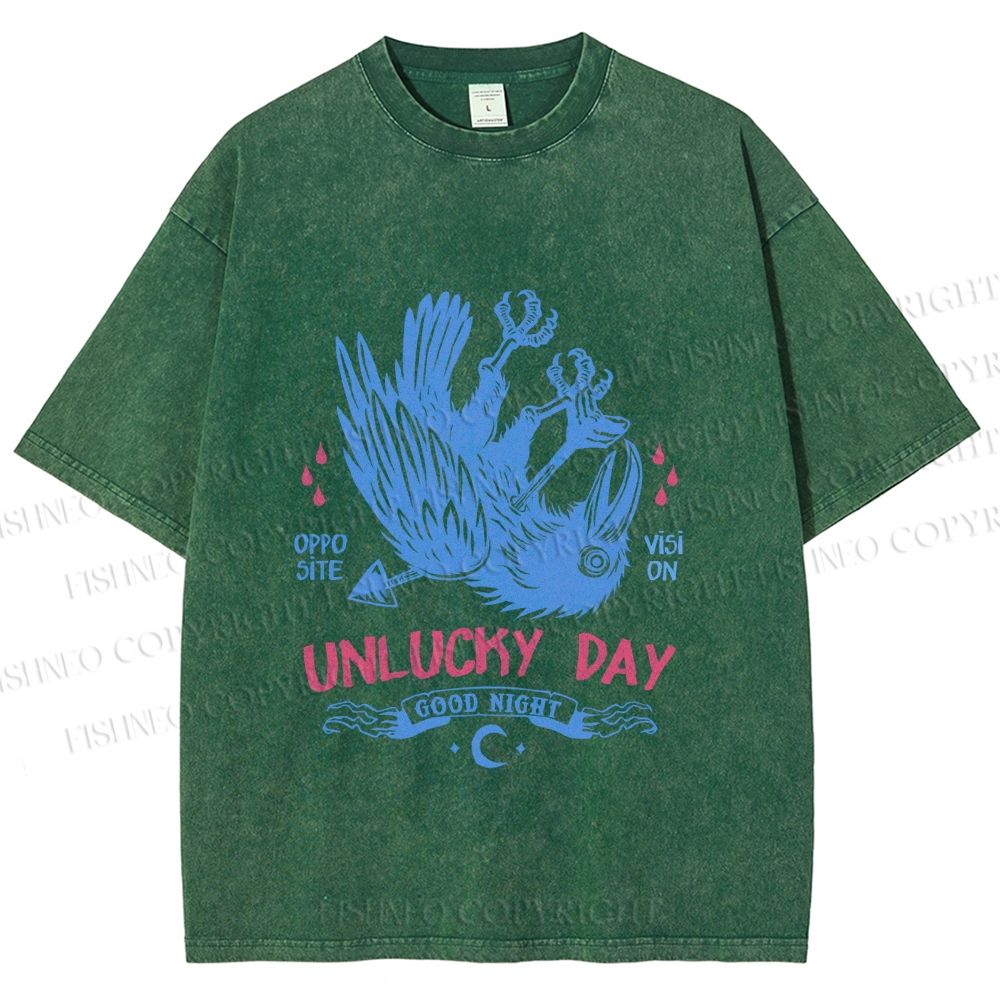 Unisex Unlucky Day For Bird Printed Washed Tee