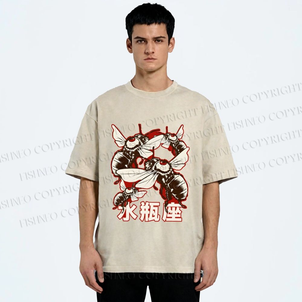 Unisex Aquarius Bugs Printed Washed Tee