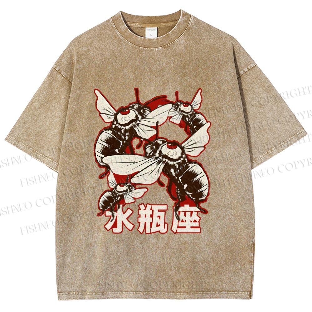 Unisex Aquarius Bugs Printed Washed Tee