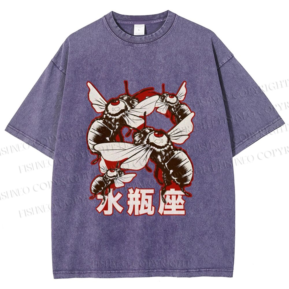 Unisex Aquarius Bugs Printed Washed Tee