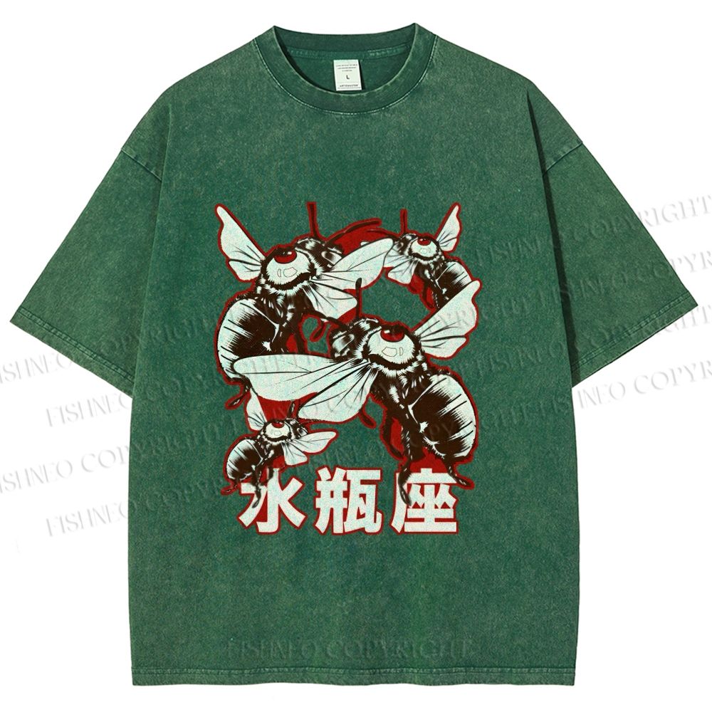 Unisex Aquarius Bugs Printed Washed Tee
