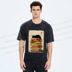 Unisex Sleeping Cat On The Pillows Printed Washed Tee