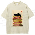Unisex Sleeping Cat On The Pillows Printed Washed Tee
