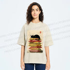 Unisex Sleeping Cat On The Pillows Printed Washed Tee