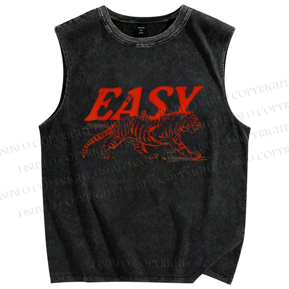 Unisex Easy Tiger Printed Washed Tank Top