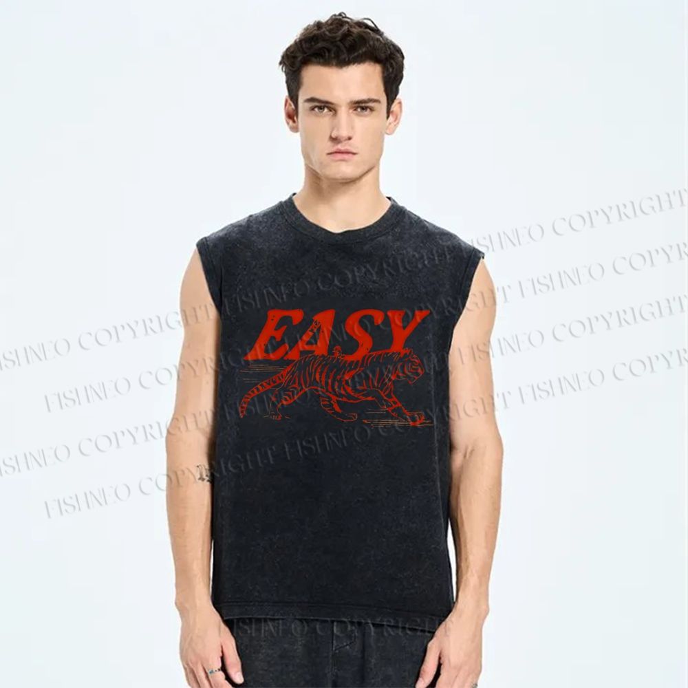 Unisex Easy Tiger Printed Washed Tank Top