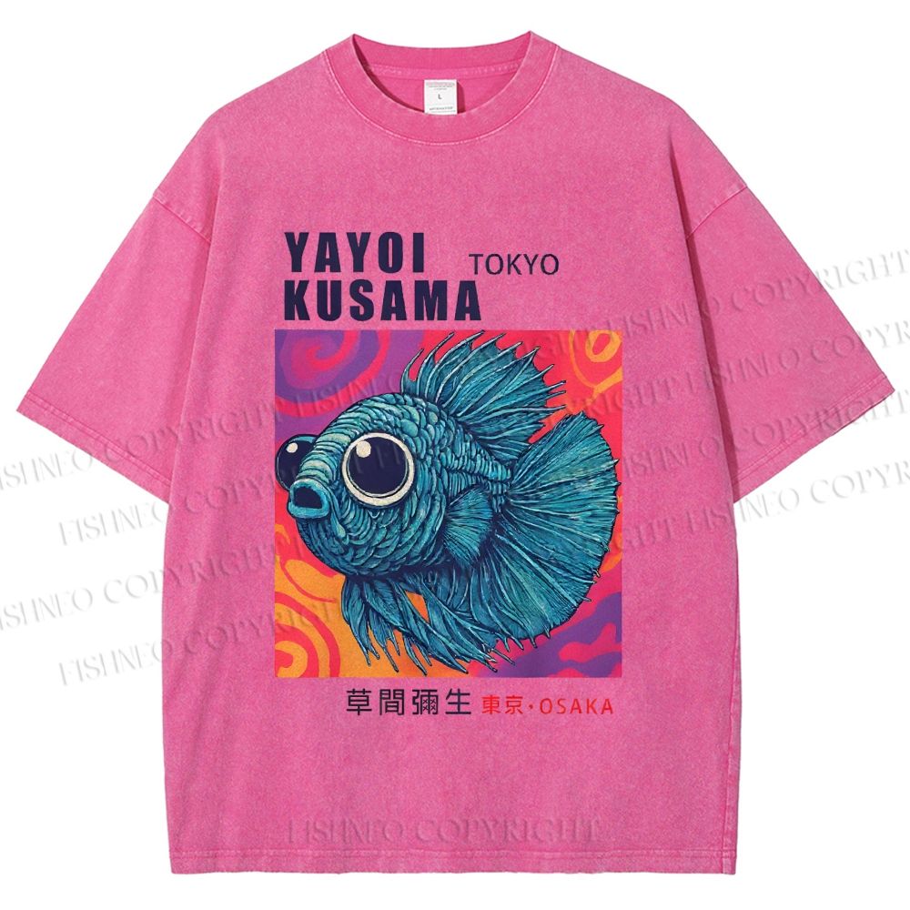Unisex Yayoi Kusama Fisch Druck Printed Washed Tee