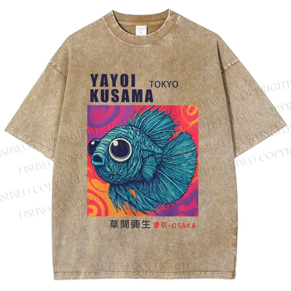 Unisex Yayoi Kusama Fisch Druck Printed Washed Tee
