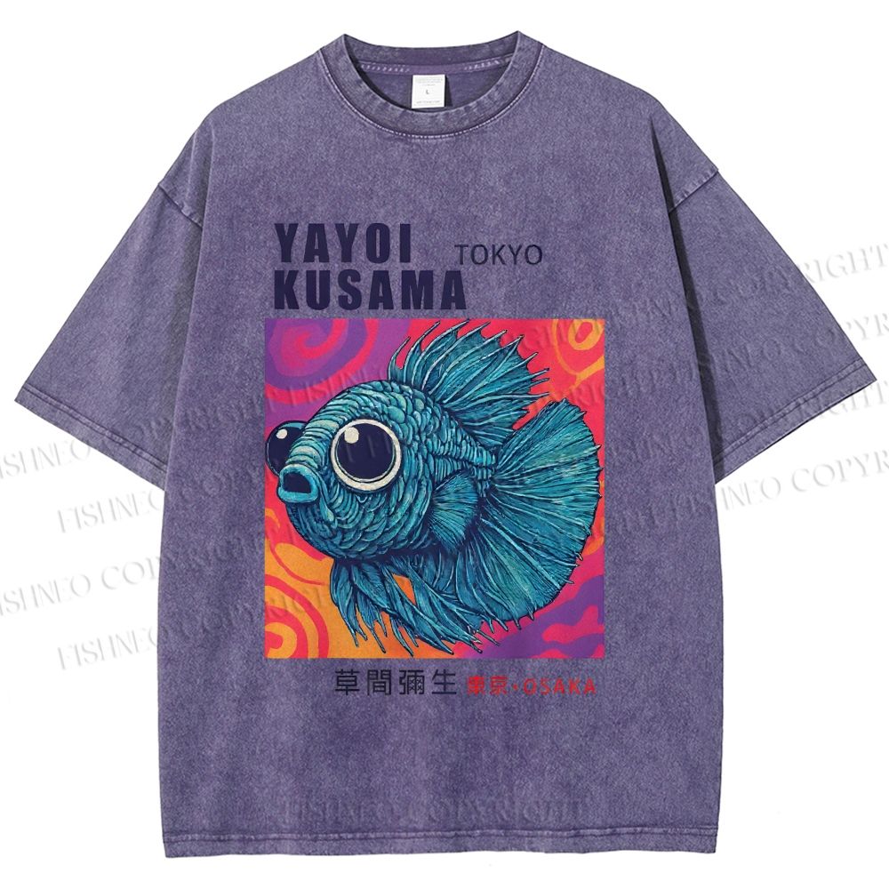 Unisex Yayoi Kusama Fisch Druck Printed Washed Tee