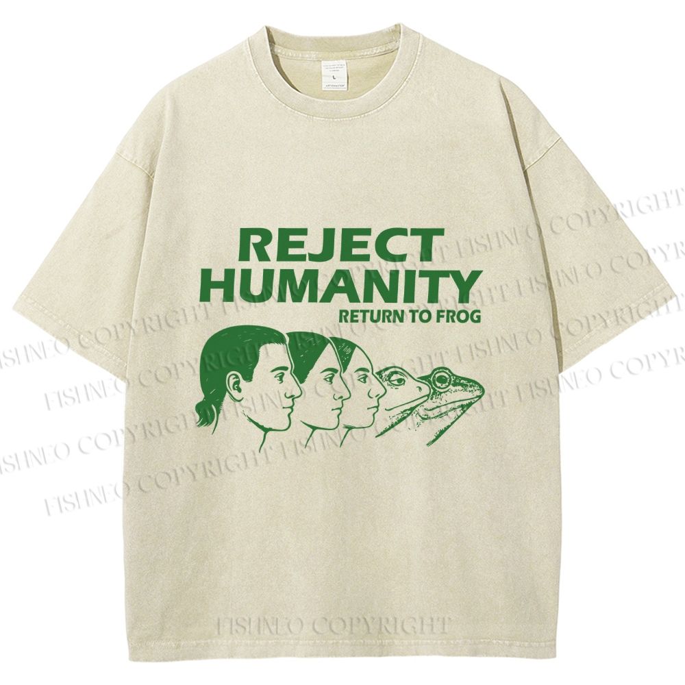 Unisex Reject Humanity Return to Frog Printed Washed Tee