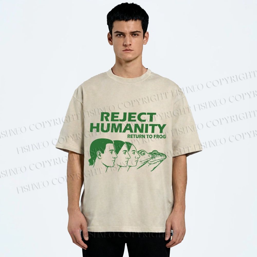 Unisex Reject Humanity Return to Frog Printed Washed Tee