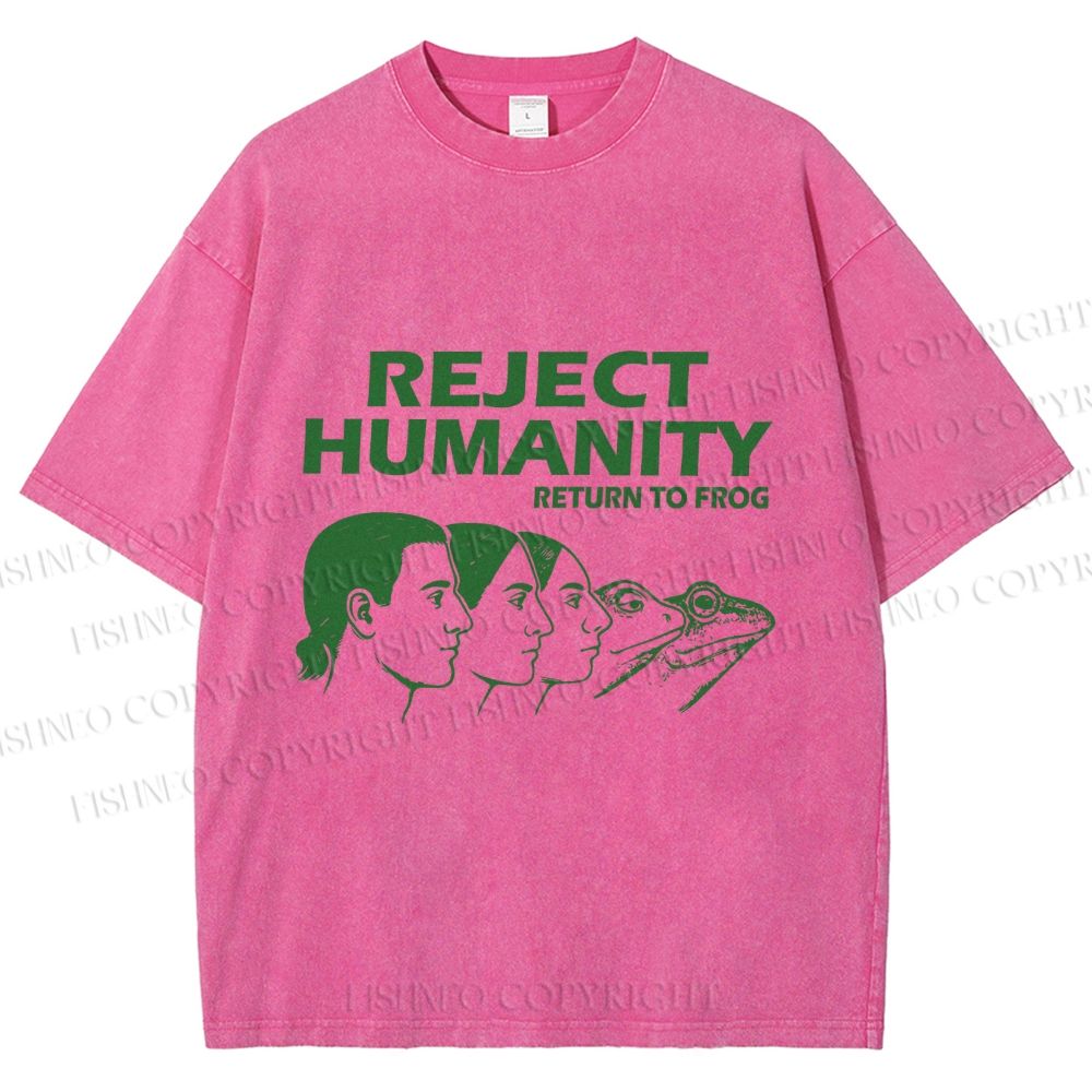 Unisex Reject Humanity Return to Frog Printed Washed Tee