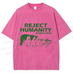 Unisex Reject Humanity Return to Frog Printed Washed Tee