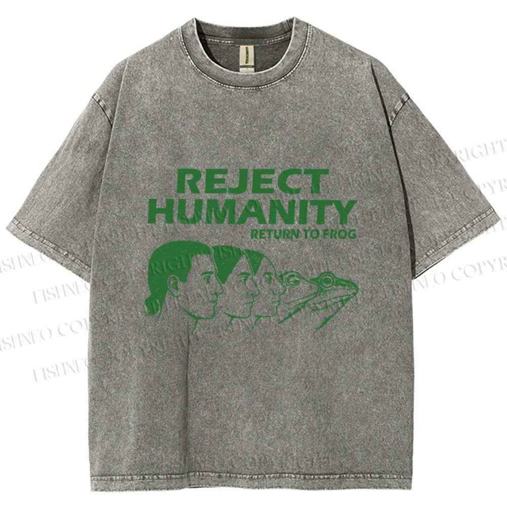 Unisex Reject Humanity Return to Frog Printed Washed Tee