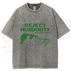 Unisex Reject Humanity Return to Frog Printed Washed Tee