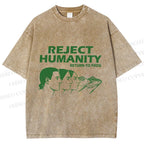 Unisex Reject Humanity Return to Frog Printed Washed Tee