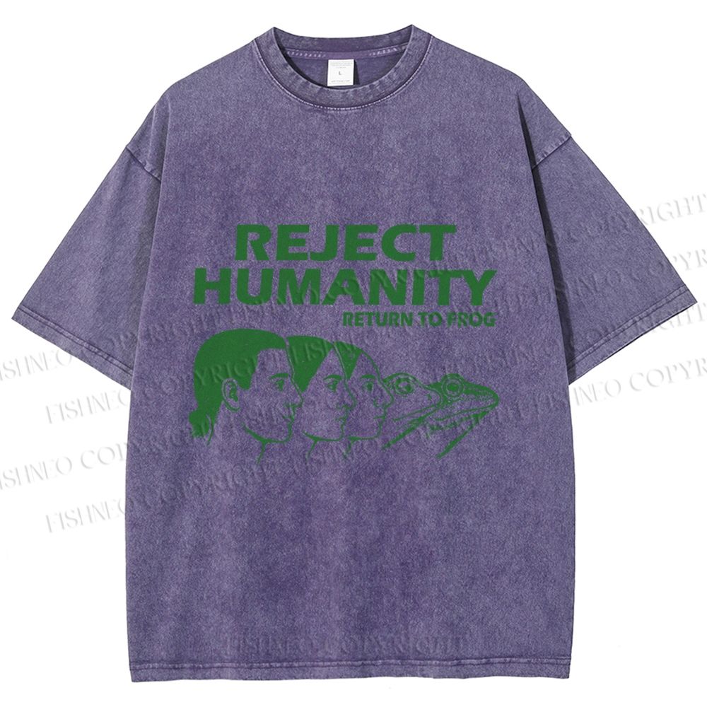 Unisex Reject Humanity Return to Frog Printed Washed Tee