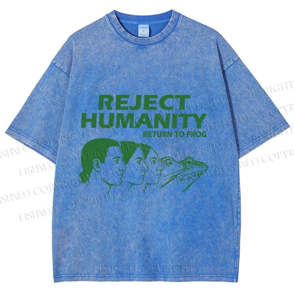 Unisex Reject Humanity Return to Frog Printed Washed Tee