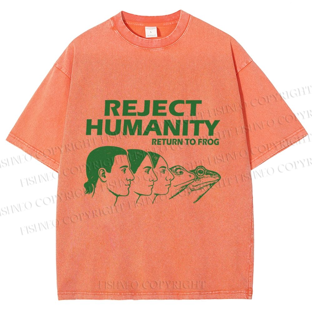 Unisex Reject Humanity Return to Frog Printed Washed Tee