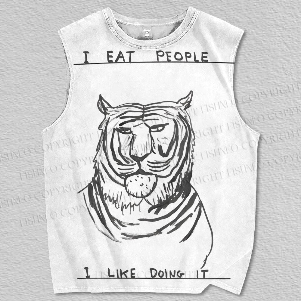 Unisex I Eat People I Like Doing It Tiger Printed Tank Top